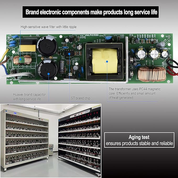 LED Power Supply 250W Waterproof IP67 100V-265V AC to 24V DC 3-Prong Plug with 3.3 Feet Cable for LED Strip Lights