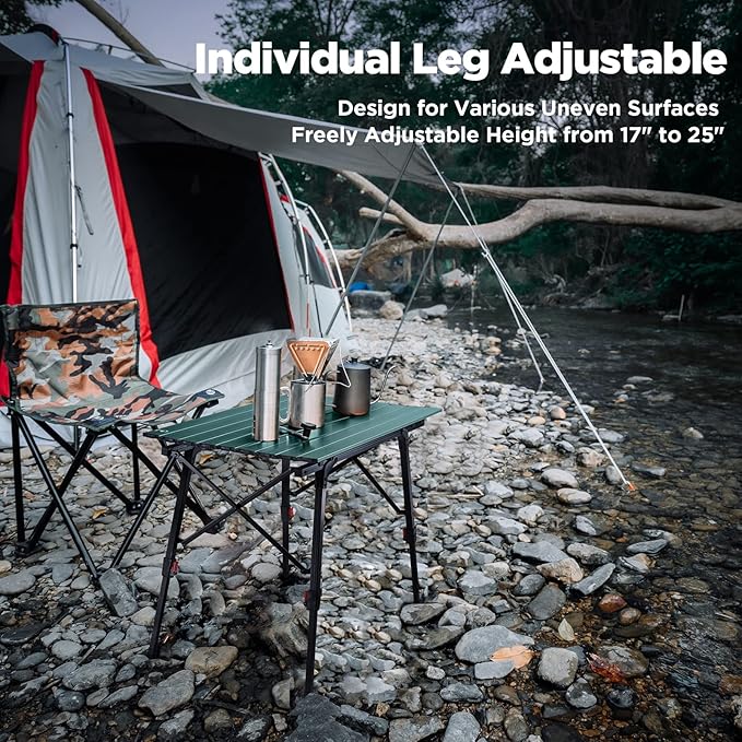 VILLEY Portable Camping Table with Adjustable Legs Lightweight Aluminum Folding Beach Table with Carrying Bag for Outdoor Cooking Picnic Beach Backyards BBQ and Party