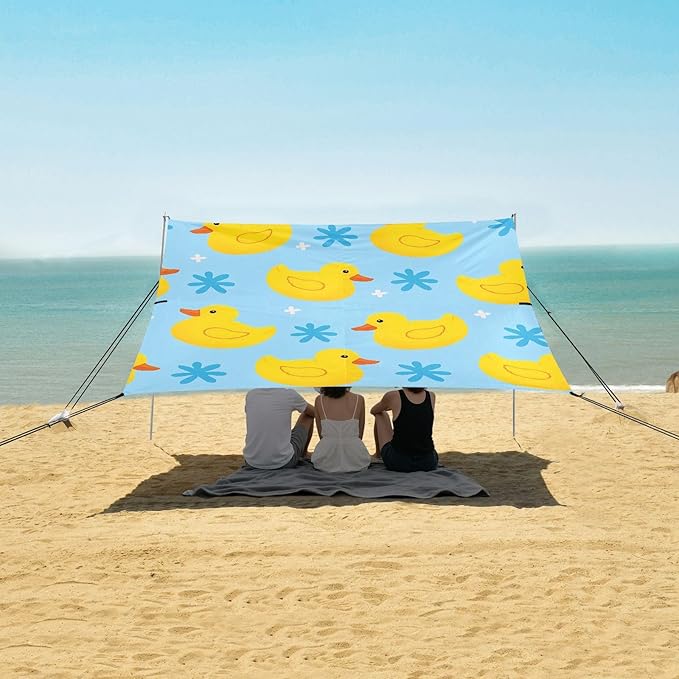 ALAZA Little Duck Beach Tent Sun Shelter UPF50+ Protection Beach Shade Canopy w/ 4 Sandbags for Outdoor Camping Fishing Backyard Fun Picnic 10x9 ft