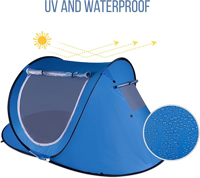 Zento Best Pop Up Beach Tent TA17 - Tent Pop Up Automatic Instant Portable Cabana – Camping Easy Set Up Windproof Waterproof Canopy - 3-4 Person Sunshade Shelter with UV Protection and Carry Bag