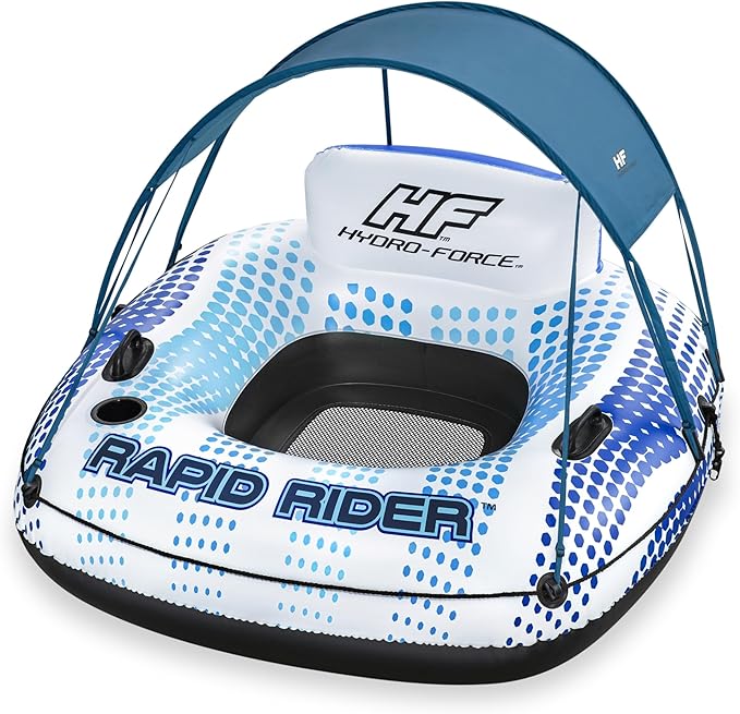 HYDRO FORCE Rapid Rider Canopy Tube 54 x 54| Durable Inflata-Shield Material | UV Sun Protection | Built-in Cup Holder | Heavy Duty Handles. Ultimate Water Fun