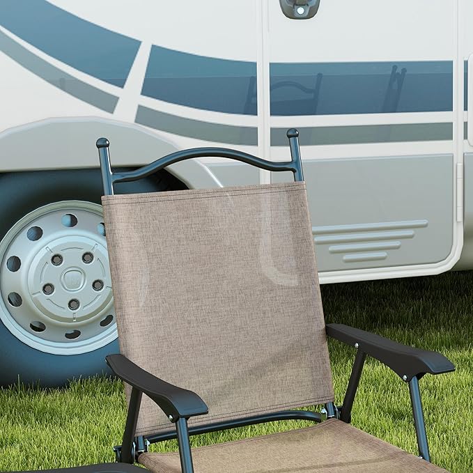 Folding Patio Chairs Set of 4 Sports Chairs for Adults Camping Chairs with Armrests Breathable Mesh Fabric Seat for Lawn Brown