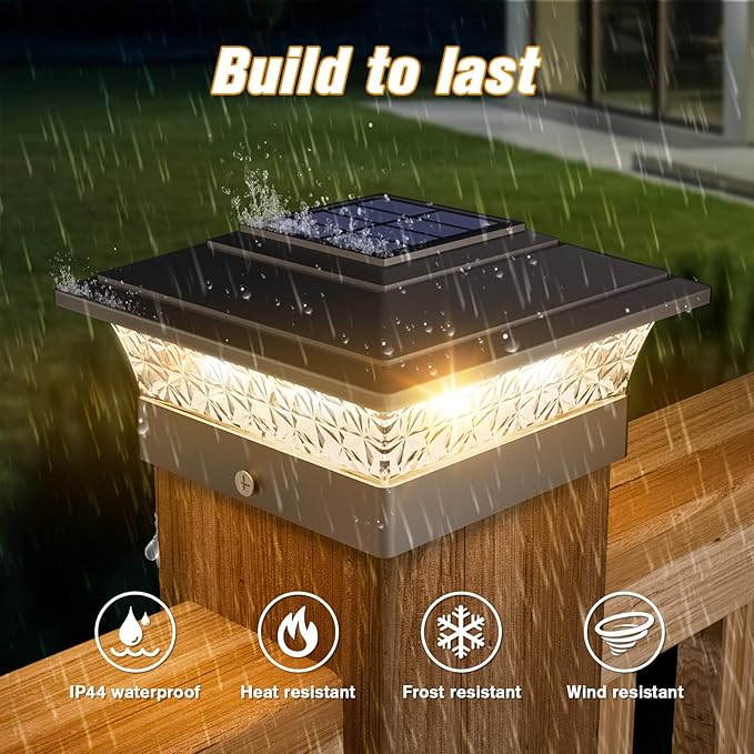 Solar Post Cap Lights Outdoor 6pack Waterproof Fence Post Lights with 16 Ultra Bright LEDs Fit 4x4 Wood/Vinyl Posts Black Deck Post Lights with Warm/Cool White for Garden Patio Porch Yard