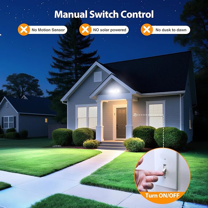 Onforu 75W LED Security Light 7000LM Brightness Outdoor Flood Light Fixture Switch Controlled IP65 Waterproof 6500K White Wall Mount Exterior Security Floodlight for Eave Yard Garage Porch