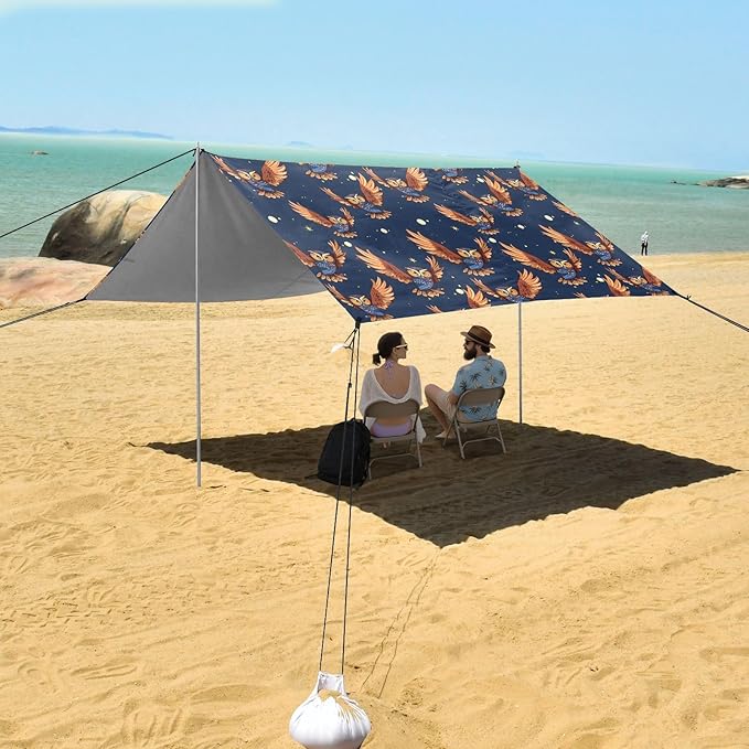 Camping Sun Shelters Owl Flying in Starry Sky Beach Canopy 126 * 110.2in