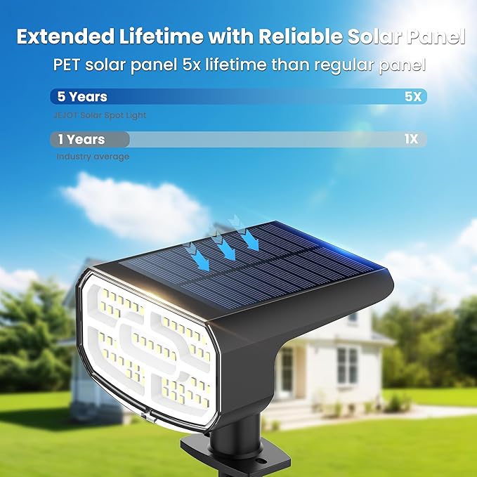 Solar Lights Outdoor Waterproof IP65 Super Bright LED 6500K 2 Lighting Modes Solar Powered Yard Garden Solar Spot Lights for Outside Landscape Auto On/Off -4 Pack