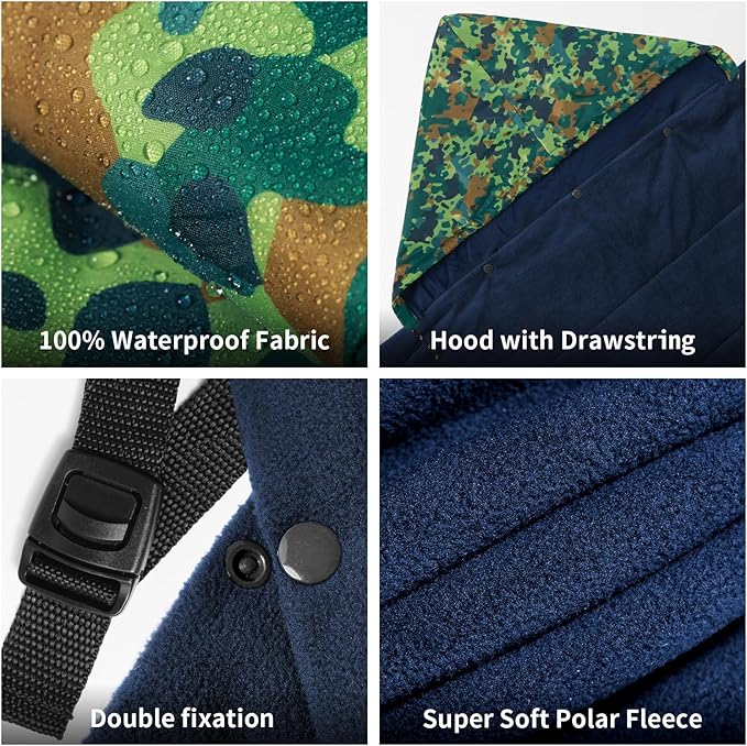 Waterproof Stadium Blanket Fleece Camping Blanket Soft Warm Wearable Camp Blanket for Outdoor Camping Picnic Stadium Sports Beach Car