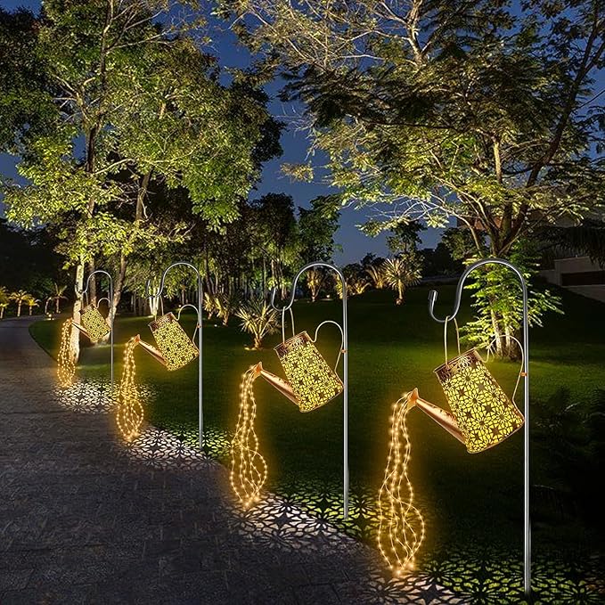 Forlivese 2PCS Solar Watering Can with LightsOutdoor Decorations with Hanging Solar Garden Lights with Bracket Waterproof Watering Can Landscape Light for Patio Gardening Pathway 36LED