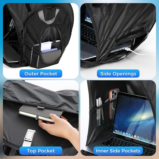 Portable Laptop Sun Shade Foldable Tent for Working Outside Travel Sun Shield for 13-16 inch Privacy Hood Heat &amp UV Reflective Waterproof Fabric