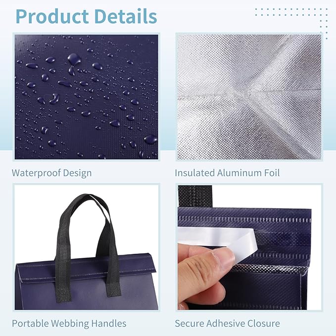 50 PCS Insulated Cooler Bags Large Thermal Tote with Aluminum Foil &amp Adhesive Closure Waterproof Portable Grocery Bag for Picnic Camping Lunch Delivery Outdoor Meals Shopping