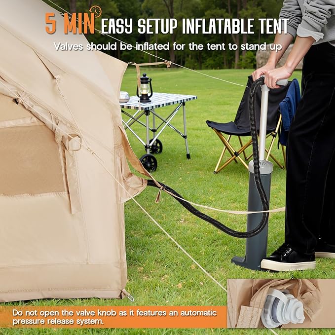 SPECRAFT Canvas Bell Yurt Tents &amp Inflatable Tent for Camping Waterproof Glamping Tent with Stove Jack Breathable Mesh Snowproofing Spacious 4-Season Family Shelter for Outdoor Camping Partie