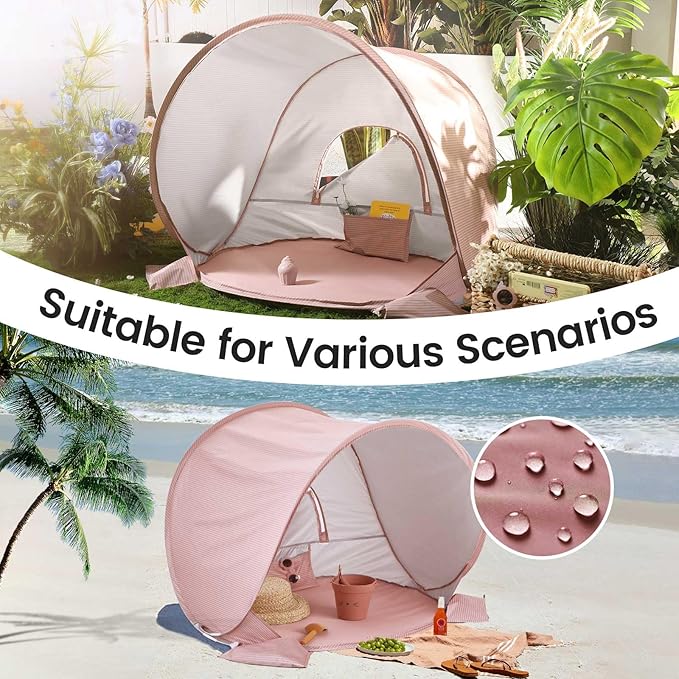 Tiny Land Baby Beach Tent – Pop Up Baby Tent with UV Protection Portable Baby Beach Essentials 35x28x32 Sun Shelter for Infants Baby Outdoor Use (Pink)