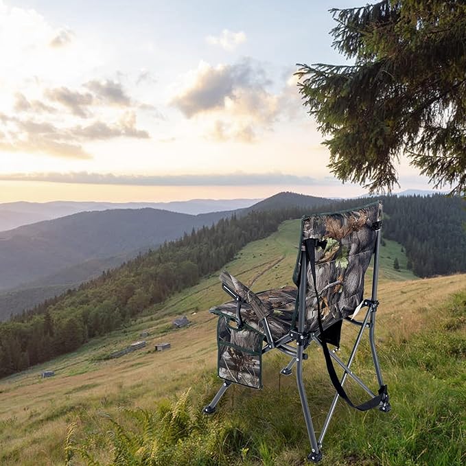 REDCAMP Oversized Hunting Chairs for Blinds with Thickened Cotton Portable Folding Camo Padded Camping Chairs for Adults Hunting Seats with Hard Arms for Outside Outdoor Camouflage