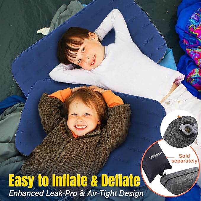 TREKOLOGY Camping Pillow - Large Inflatable (24x15) for Home-Like Comfort Portable &amp Ergonomic Easy to Clean Durable &amp Leak-Proof Removable Strap for Secure Fit – ALUFT Ultra (Blue)
