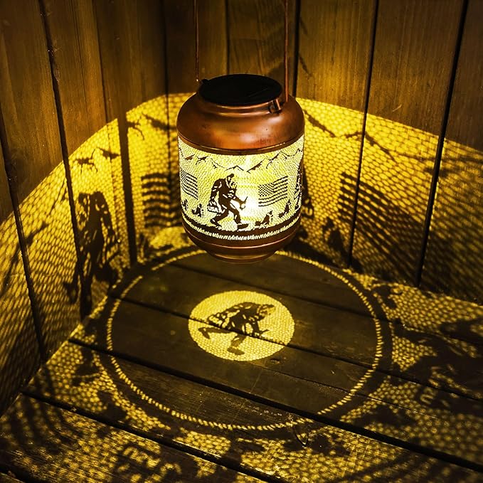 Bigfoot Solar Lanterns Outdoor Waterproof Hanging Solar Lights Big Foot Sasquatch Birthday Gifts for Women Men Metal Decoratives LED Lantern for Patio Backyard Porch Yard Lawn Garden Decor