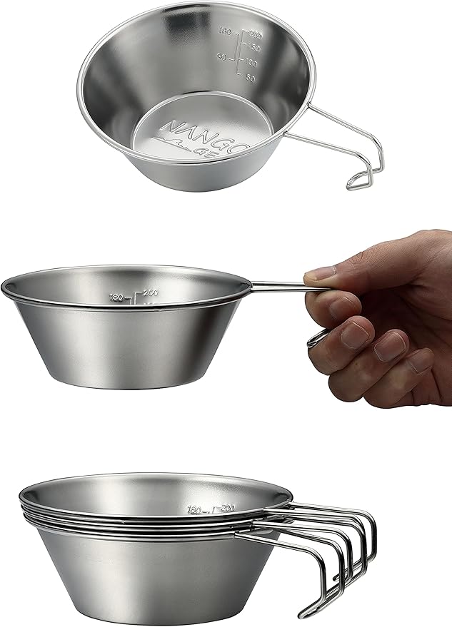 NANGOGEAR NANGOGEARNANGOGEAR Camping Sierra Cup 310ml 4pcs Set Food Grade Stainless Steel Dishwasher Safe (21112)