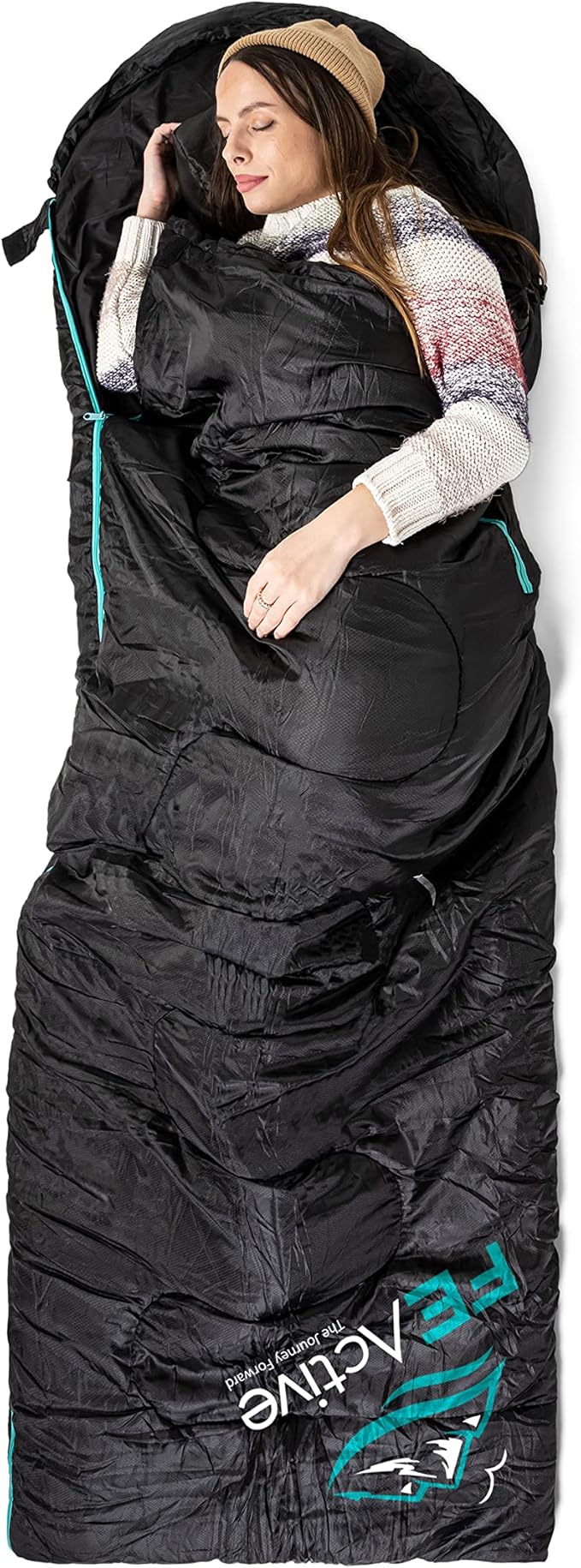 FE Active Camping Sleeping Bag - 3-4 Seasons Extra Long or Lightweight Hooded Warm Outdoor Compact &amp Lightweight Sleeping Bag for Camping Backpacking Hiking Travel | Designed in California US