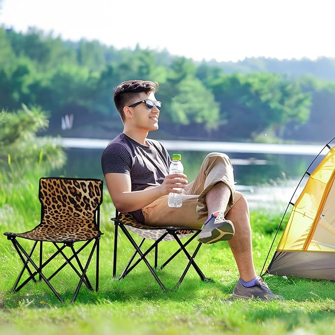 J JOYSAY Yellow Leopard Print Modern Portable Camping Chair Lightweight Outdoor Folding Chair for Adults Lawn Chair for Outside Camping Beach Sports Hiking Travel