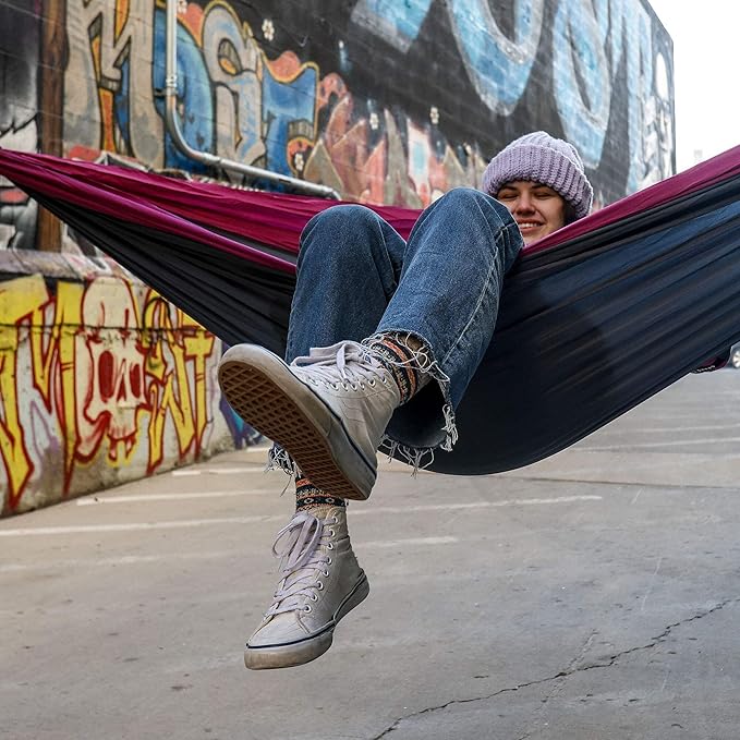 GRAND TRUNK TrunkTech Double Hammock | Ultra-Strong &amp Lightweight | 11 ft Hammock with Ripstop Nylon | 500 lb Capacity | Fast-Drying &amp Weather-Resistant | Navy/Light Blue