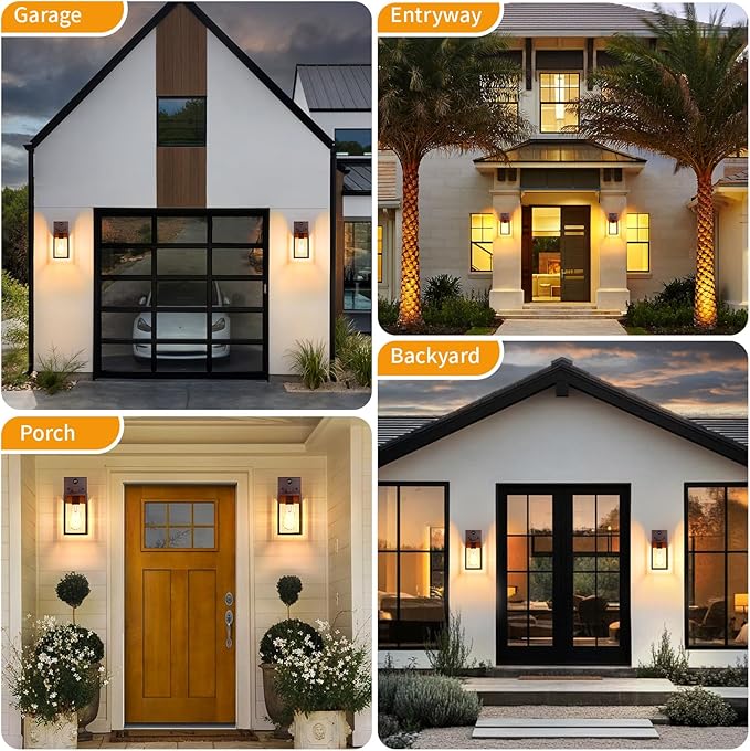 2 Pack Motion Sensor Outdoor Light Fixtures Wall Mount Oil Rubbed Bronze Front Porch Lights Dusk to Dawn Exterior Wall Sconce Waterproof Lantern LampOutside Coach Light for HouseGarageYard