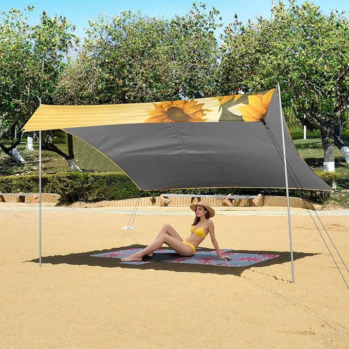 Sunflower Flower FloralCamping Sun Shelters 9.2 x 10.5 FT Beach Canopy Tent Sun Shade with Carrying Bag for Camping Trips Fishing Backyard Fun or Picnics 21340522