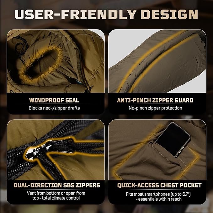 Mummy Sleeping Bag for Adults 25℉-36℉ Cold Weather Backpacking Sleeping Bag Lightweight 3-4 Season Winter Camp Bag with Adjustable Hood &amp Compression Sack Machine Washable