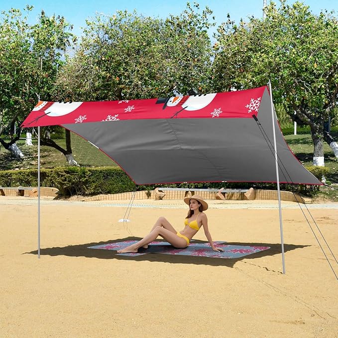 Christmas Snowman SnowflakeCamping Sun Shelters 9.2 x 10.5 FT Beach Canopy Tent Sun Shade with Carrying Bag for Camping Trips Fishing Backyard Fun or Picnics 21341658