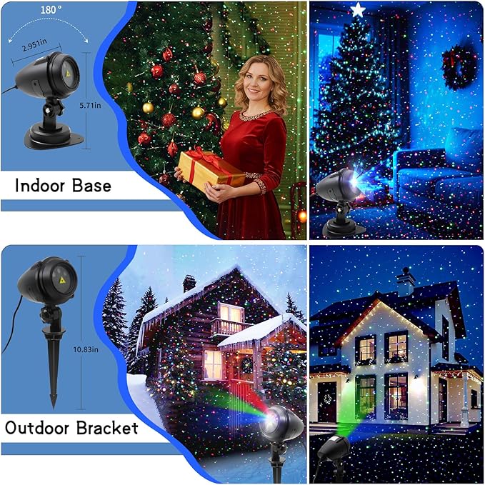 Outdoor Christmas Projection Lights RGB Outdoor Lights Waterproof Garden Projector (with Remote Control) Suitable for Homes Yards Gardens Holiday Parties and Home Decor