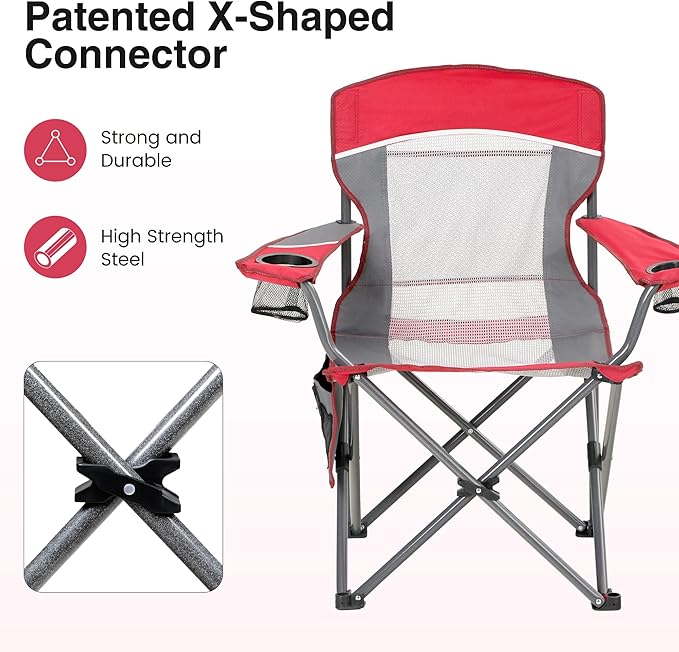 HIGH POINT SPORTS Oversized Portable Mesh Camping Folding Chair