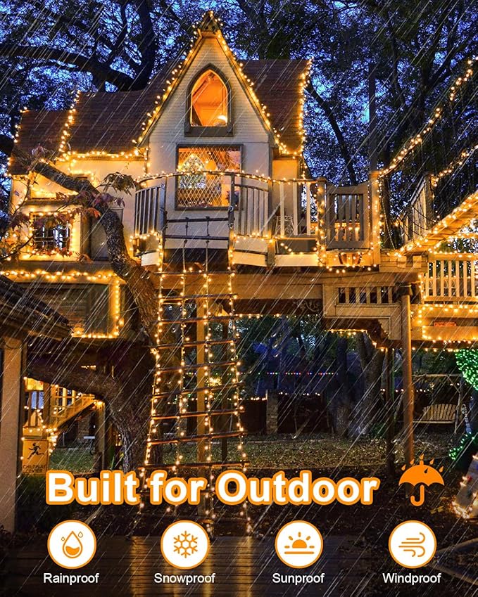 552FT 1400LED Warm White Christmas Lights Outdoor Extra Long Outdoor String Lights Waterproof Timer &amp Memory 8 Modes Dimmable Plug in Fairy for Outside Tree Wedding Patry