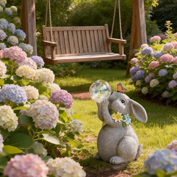 Solar Rabbit Statue Garden Decor Gift Bunny Outdoor Decorations with Waterproof LED Light for Yard Patio Lawn &amp Garden Ideal Gift for Birthday Easter and Housewarming Décor
