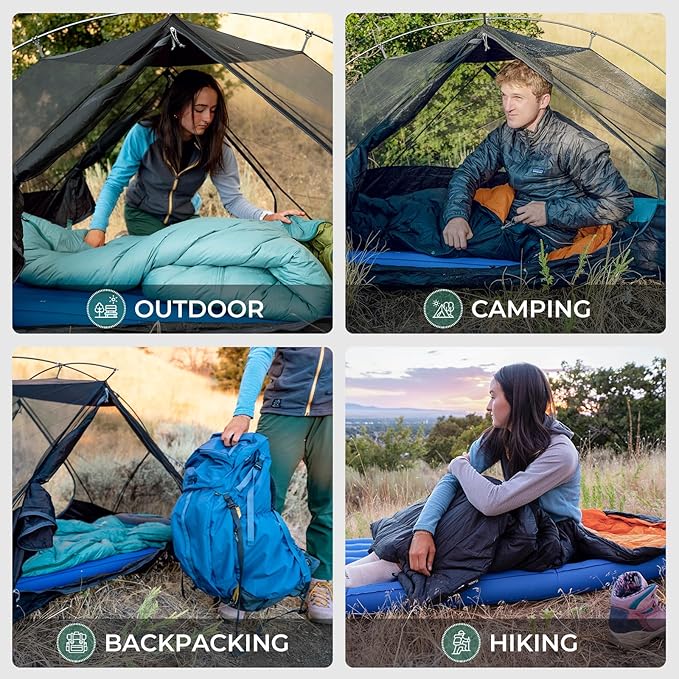 ATEPA 3-in-1 Hybrid Down Sleeping Bag for Adults Lightweight 3 Season Wearable Backpacking Sleeping Bag with Pad Attachment &amp Compact Compression Sack for Spring Summer Fall Car Camping 30°F 45°F