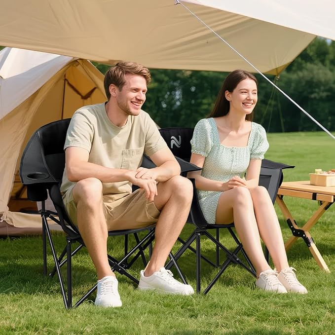 NAIZEA Padded Camping Chair Outdoor Folding Chair Portable Heavy Duty Arm Chairs with Side Pockets Cup Holder for Beach Lawn Picnic Fishing Backpacking