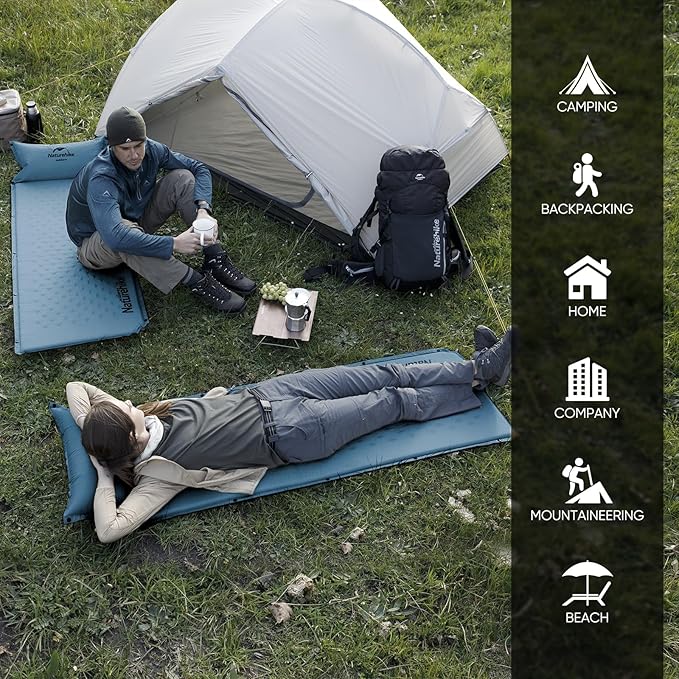 Naturehike Camping Sleeping Pad Ultralight Camping Mat 2 Person with Pillow Fast Inflating Memory Foam Sleeping Pad for Hiking RV Camping Blue