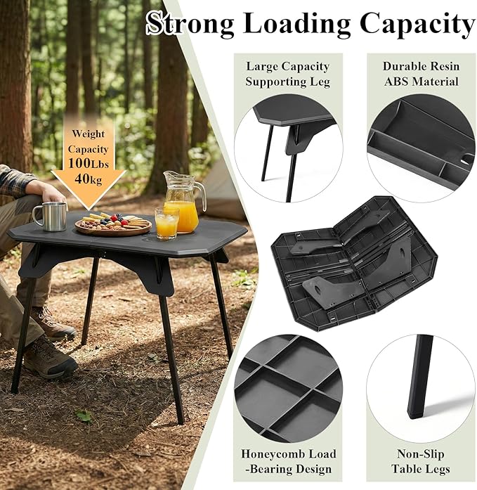 LiveGo Outdoor Foldable Camping Table Portable Lightweight Picnic Table with Height Adjustable Legs Collapsible &amp Carry Bag Dining Table for Kitchen Garden Beach Fishing BBQ Indoor Outdoor