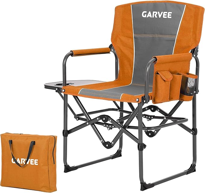 Oversized Camping Directors Chair Portable Folding Lawn Chairs for Adults Heavy Duty with Side Table Outdoor Foldable Camp Chair with Pocket for Beach Fishing Picnic Outdoor Foldable Camp Chair
