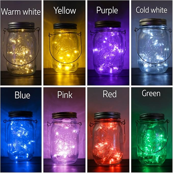 30LED Solar Mason Jar Lights 8 Pack Jar Lid String Lights (No Jars) Waterproof Fairy Firefly Light for Garden Patio Outdoor Yard Lawn Decor(8 Colors)