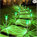 DenicMic St Patricks Day Decorations Solar Lights Outdoor 10 Pack Waterproof Green LED Stainless Steel Stake Outside Lights for Yard Pathway Garden Driveway Walkway Landscape Path Lighting