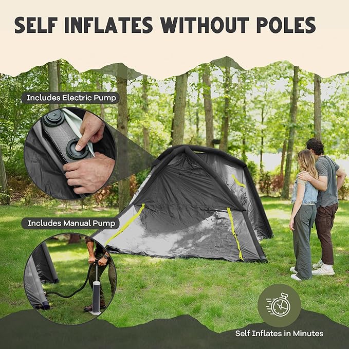 CloudCamp Inflatable Tents for Camping- 6 People Waterproof Oxford Fabric(210D) Quick Setup Air Tent with Manual &amp Battery Pump UV Protection 4-Season Inflatable Tent