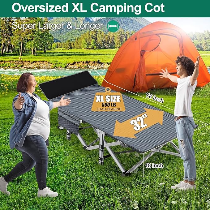 Heavy Duty Camping Cot for Adults with Mattress 10-Leg Portable Folding Cot Bed Extra Stable Sleeping Cot for Camping Travel Tent &amp Indoor Guest Use 500 lbs Capacity (C-Gray&ampbiue)