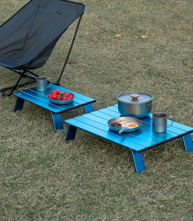 iClimb Ultralight Compact Mini Beach Picnic Folding Alu. Table with Carry Bag Two Size (Blue - S)