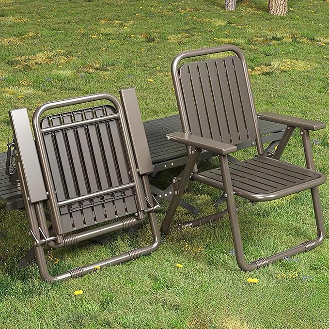 Foldable Outdoor Chair with Widening Armrests Portable Camping Beach Chair (Reinforced Coffee Color)
