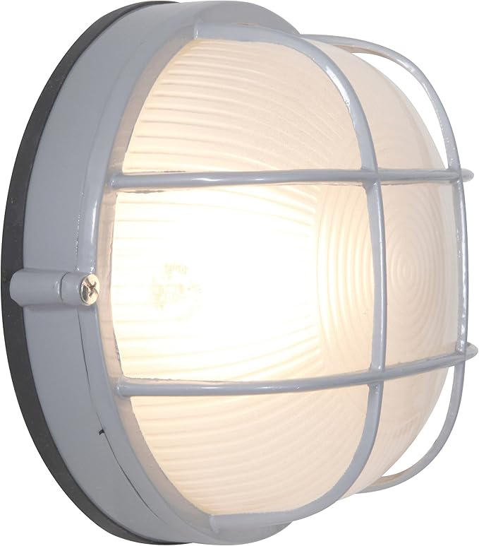 Nauticus - Round 7dia Wet Location Bulkhead - Satin Finish - Frosted Glass Shade