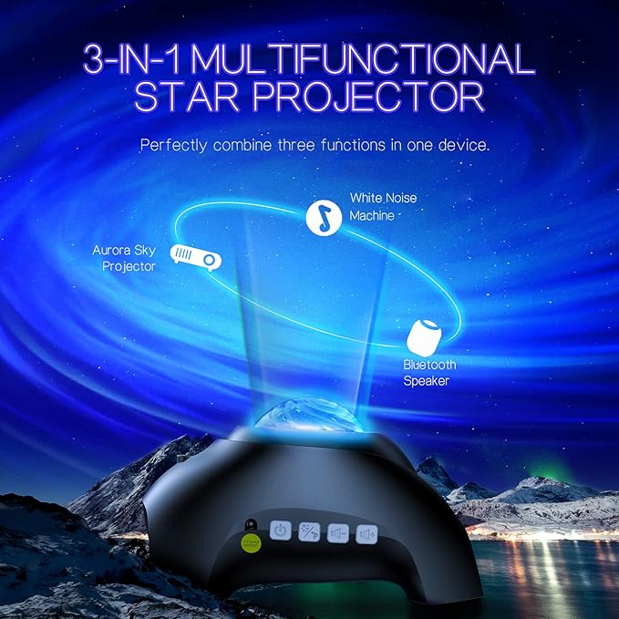 Northern Galaxy Light Aurora Projector with 33 Light Effects Night Lights LED Star Projector for Bedroom Nebula Lamp Remote Control White Noises Bluetooth Speaker for Parties Jet Black
