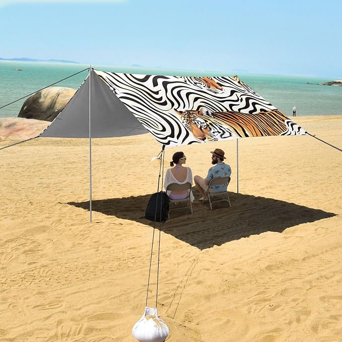Tigers Camping Sun Shelter Beach Tent Portable Beach Sun Shade Outdoor Canopy for Camping Trips Fishing Picnic