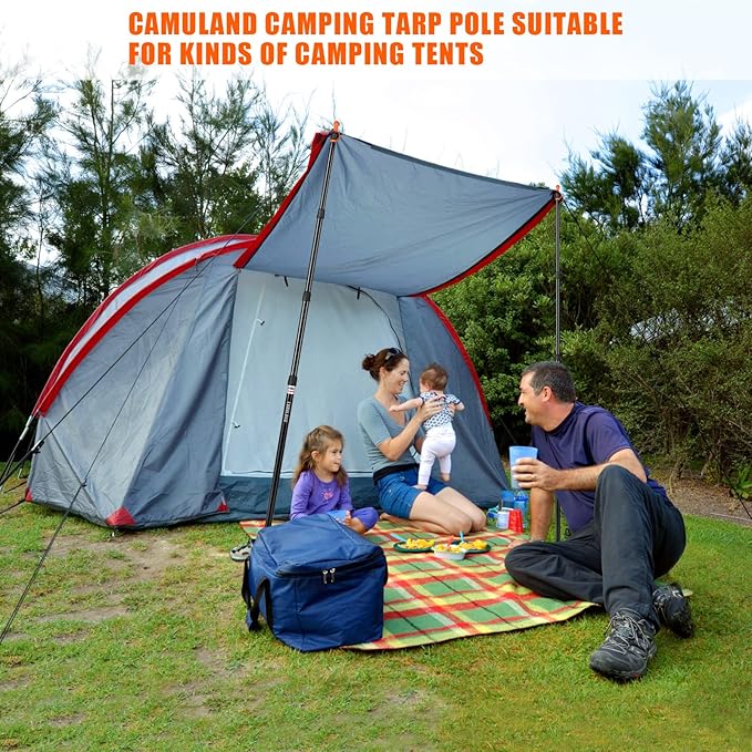 Tent Poles for Tarp CAMULAND Telescoping Camping Gear Accessories Stakes for Hammock Rain Fly Sun Shade Adjustable Lightweight Aluminum Set of 34.5 - 110.2 Hiking Awning/Outdoor with Carry Bag