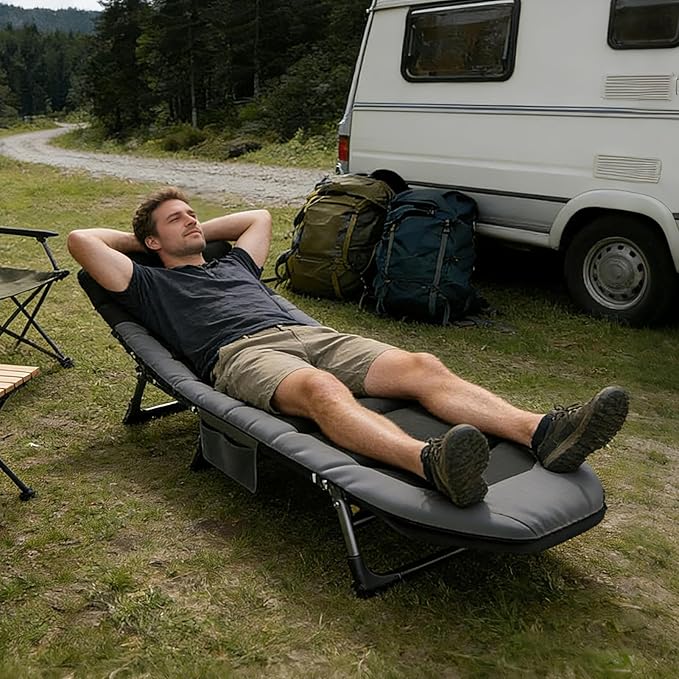 Portable Cot for Camping Adult Folding Camping Cot with Thick Mattress Pillow Adjustable Cots for Sleeping with Pad 26 Wide for Home Office Nap Beach Travel Hiking (Brown 2)