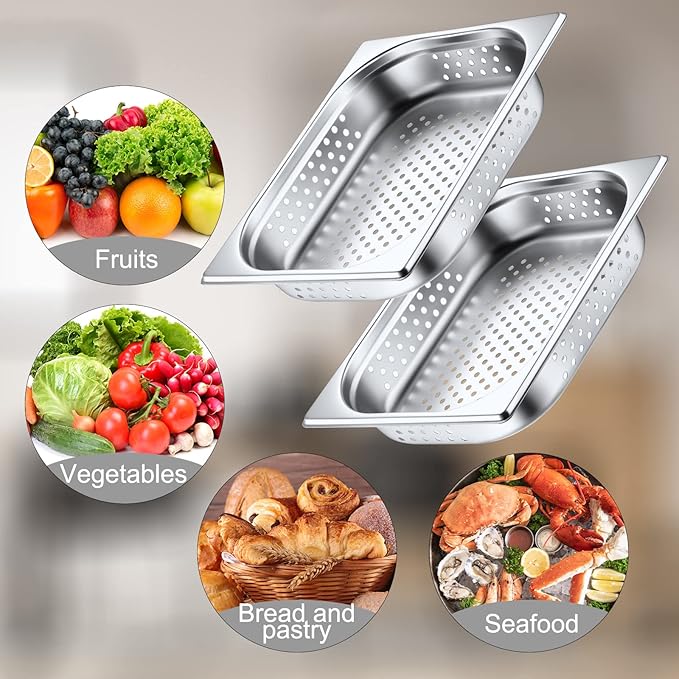 Lounsweer 2 Pack Half Size Hotel Pans Perforated Steam Table Pan Stainless Steel Half Steam Pan Commercial Catering Food Pan for Kitchen Restaurant Serving Supplies(12.8'' x 2.56'' x 10.43'')