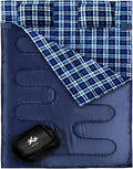 Double Sleeping Bag Flannel for Adults Kids Queen Size for 2 Person with 2 Pillows Warm &amp Cold Weather Sleeping Bag for Camping Hiking Waterproof Lightweight with Compression Sack