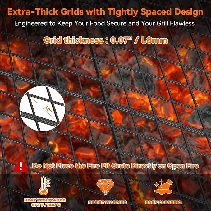 onlyfire Round Fire Pit Grill Grate Heavy-Duty Steel Cooking Grate with X-Marks Design Portable Campfire Grill for Outdoor BBQ Camping Picnics - 30 Inch